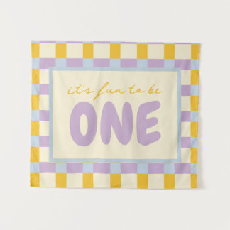 it's fun to be one birthday primary colors  tapestry