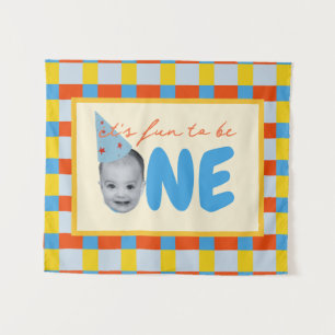 it's fun to be one birthday primary colors tapestry