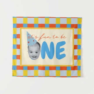 it's fun to be one birthday primary colors  tapestry