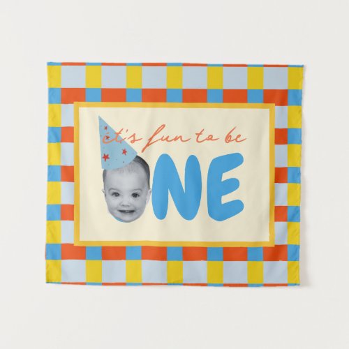 it's fun to be one birthday primary colors tapestry