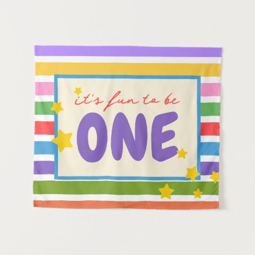 it's fun to be one birthday rainbow tapestry