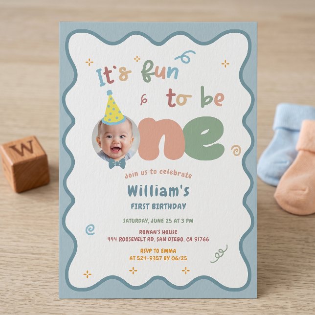 It's Fun To Be One Boy 1st Birthday Invitation (Creator Uploaded)
