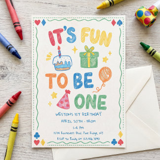 It's Fun to Be One Colorful 1st Birthday Invitatio Invitation