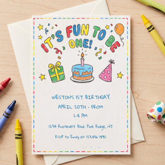 It's Fun to Be One Colorful 1st Birthday Invitatio Invitation