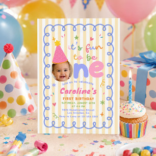 Its Fun To Be One Colorful Birthday Photo Invitation