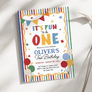 It's Fun to Be One: Colorful Boy First Birthday Invitation