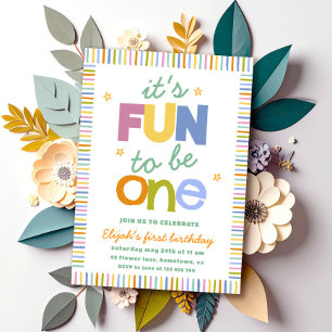 It's Fun To Be One Colorful First Birthday Party Invitation
