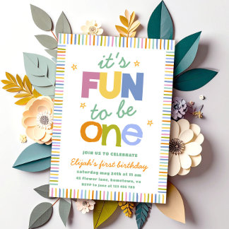 It's Fun To Be One Colorful First Birthday Party Invitation