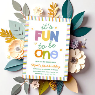 It's Fun To Be One Colorful First Birthday Party Invitation