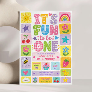 It's Fun to Be One: Colorful Girl 1st Birthday Invitation