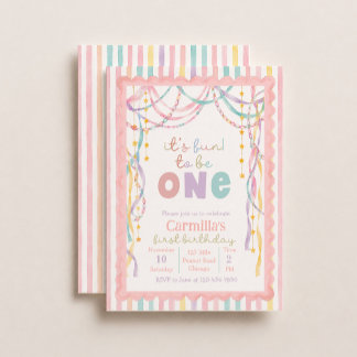 It's Fun To Be One Colorful Pastel1st Birthday Inv Holiday Card