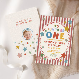 It's Fun to Be One Colorful Photo 1st Birthday Inv Invitation