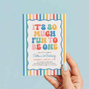 It's Fun to Be One Colorful Stripes 1st Birthday Invitation