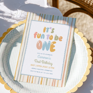It's Fun To Be One Pastel Stripe 1st Birthday Invitation
