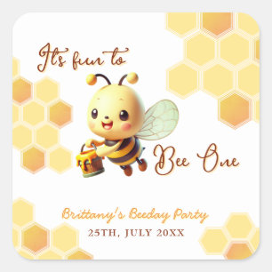 It's Fun to Bee One Honey Bee Birthday  Square Sticker