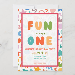 IT'S FUN TO TURN ONE SQUIGGLE FIRST BIRTHDAY  INVITATION