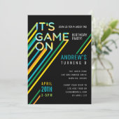 It's Game On Colorful Neon Laser Tag Birthday Invitation (Standing Front)
