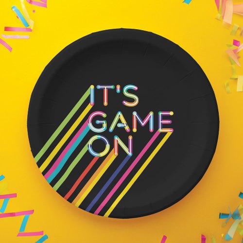 Its Game On Colorful Neon Laser Tag Birthday Paper Plates