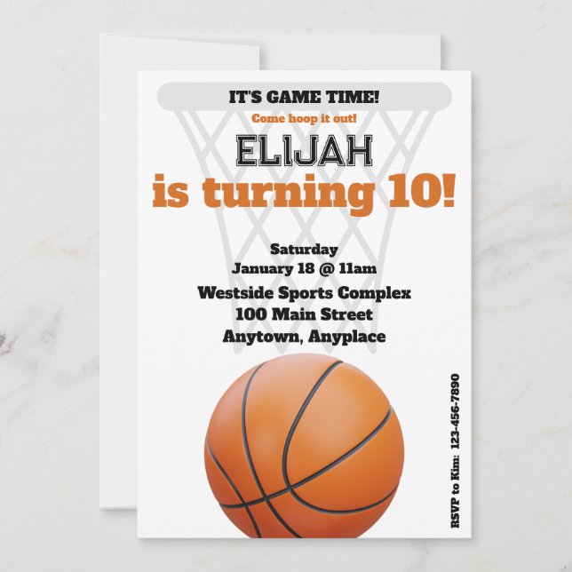 It's Game Time Basketball Birthday Party Invitation (Front)