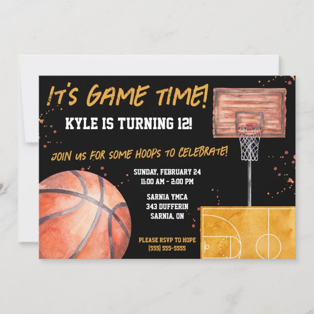 It's Game Time!  Basketball Themed Birthday Party Invitation (Front)