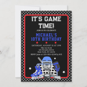 IT'S GAME TIME HOCKEY BIRTHDAY INVITATION