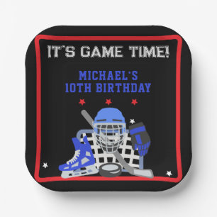 IT'S GAME TIME HOCKEY BIRTHDAY  PAPER PLATES