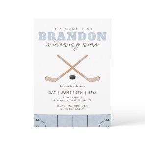 It's Game Time Hockey Birthday Party Blue Sports  Invitation