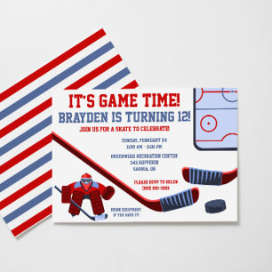 It's Game Time!  Ice Hockey Birthday Party Invitation