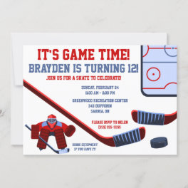 It's Game Time! Ice Hockey Birthday Party Invitation