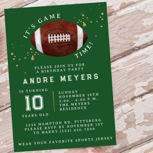 Its Game Time Kids Football Birthday Party Invitation