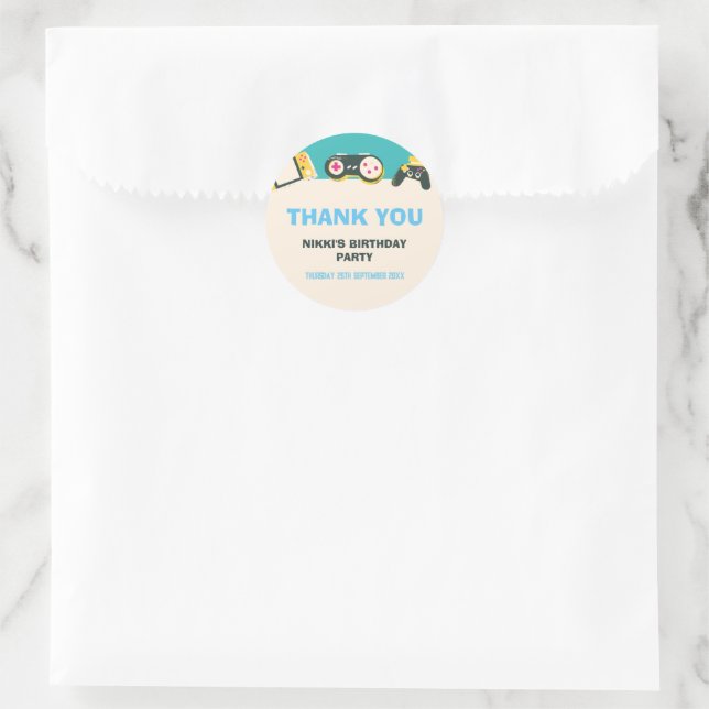 Its Game Time Kids Personalised Gaming Birthday  Classic Round Sticker (Bag)