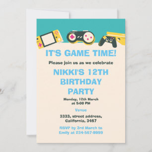 Its Game Time Kids Personalised Gaming Birthday  Invitation