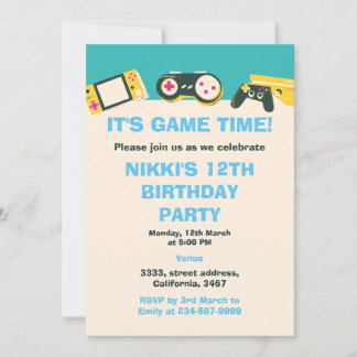 Its Game Time Kids Personalised Gaming Birthday Invitation