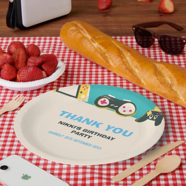 Its Game Time Kids Personalised Gaming Birthday  Paper Plates (Picnic)