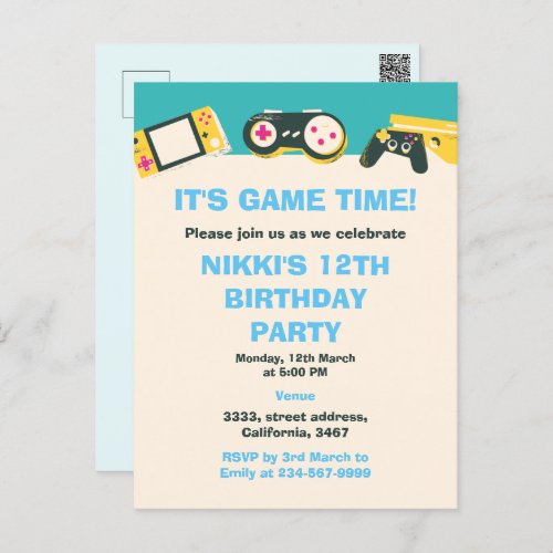 Its Game Time Kids Personalised Gaming Birthday  Postcard