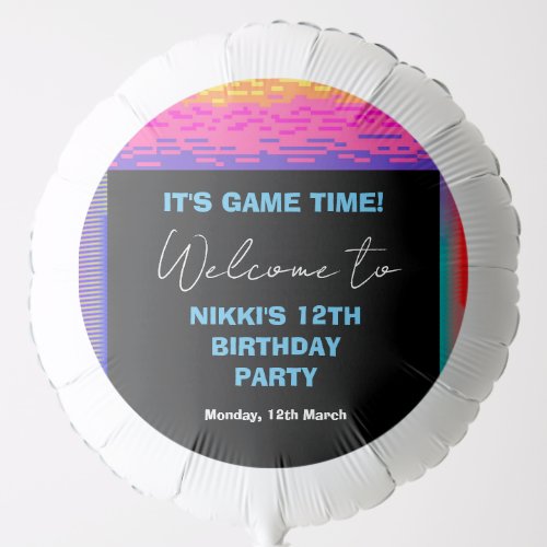 Its Game Time Kids Pixelated Gaming Birthday Balloon