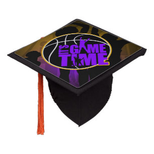 It's Game Time - Purple & Gold Graduation Cap Topper