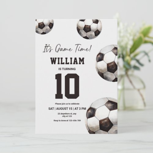 It's Game Time Soccer Birthday Boys Football Party Invitation