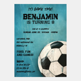 It's Game Time! Teal Soccer Birthday Invitation