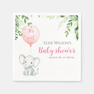 It's girl! Cute little elephant baby with balloon Napkins