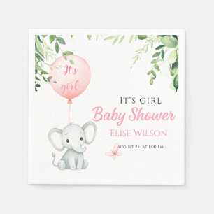 It's girl! Cute little elephant baby with balloon Napkins