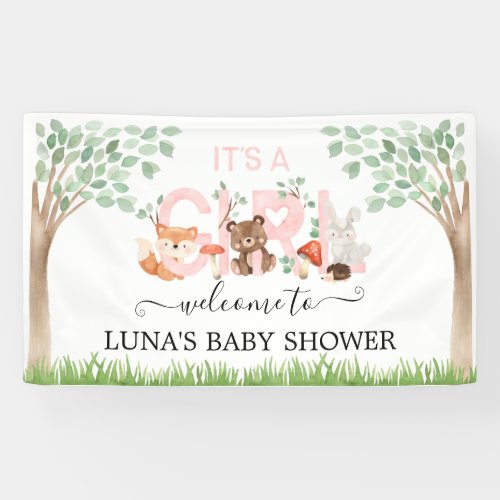 Its Girl Woodland Baby Shower Welcome Banner