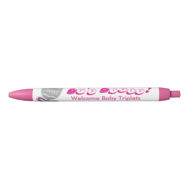 It's Girls Welcome Baby Triplets Pink Announcement Pen (Front)