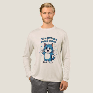 "It's Giving Retro Vibes" Cute Blue Cat Thumbs Up  Tri-Blend Shirt