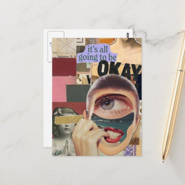 It's Going to be Okay Mixed Media Collage  Postcard (Front/Back In Situ)