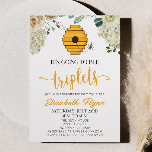 Its Going To Bee Triplets Bumble Bee Baby Shower Invitation