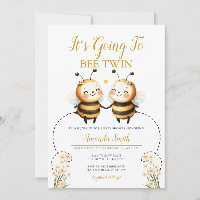 It's Going To Bee Twin Baby Shower Sunflowers Invitation (Front)
