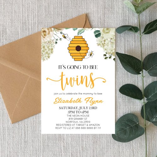 Its Going To Bee Twins Bumble Bee Baby Shower Invitation