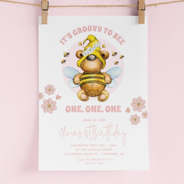 It's Groovy To Bee One 1st Birthday Invitation (Creator Uploaded)