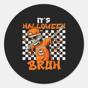 It's Halloween Bruh Skeleton Pumpkin Costume Boys Classic Round Sticker